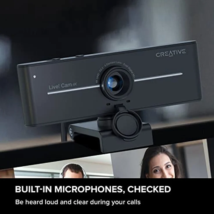 CREATIVE Live! Cam Sync 4K UHD USB Webcam mit Gegenlichtkompensation, bis 40 FPS, 95° Weitwinkelobjektiv, Sichtschutzobjektiv, integrierte Mikrofone, Plug & Play für PC und Mac – Bild 4