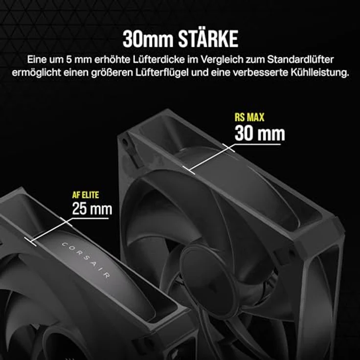 CORSAIR RS140 MAX 140mm-PWM-Dicker-Lüfter – Hoher Statischer Druck – Flüssigkristallpolymer-Konstruktion – Einzelpackung – Schwarz – Bild 3