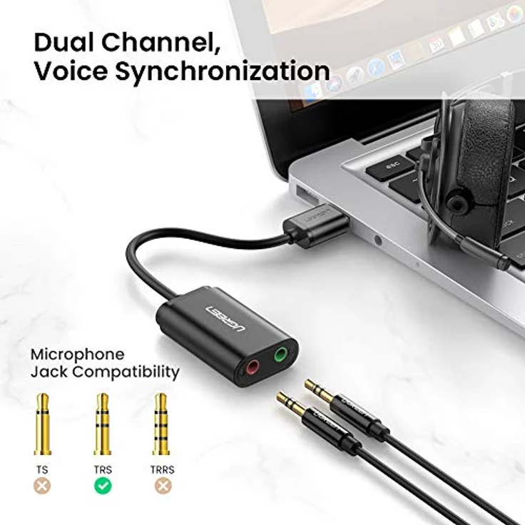 UGREEN USB-A to 3.5mm External Stereo Sound Adapter Black 15cm – Bild 3