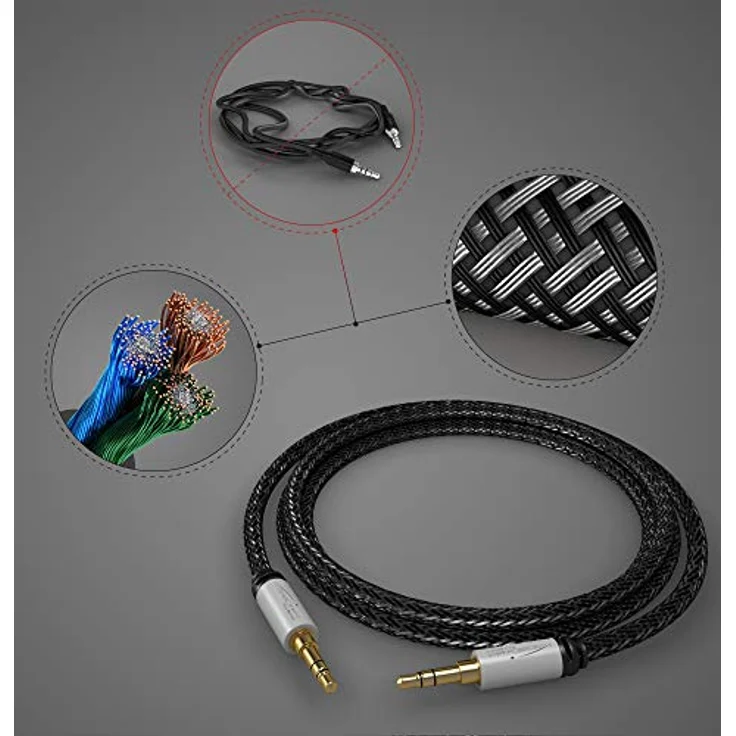 KabelDirekt - Aux Kabel, Audio & Klinkenkabel 3.5mm (Unzerstörbar konstruiert & geeignet für iPhones, iPads, Smartphones, MP3 Player, Tablet PCs, Autos & andere Stereo Geräte) - 0,5m - Silber - Nylon – Bild 4