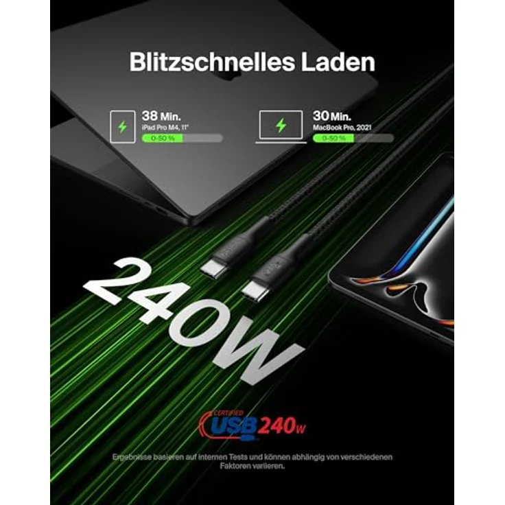 Belkin BoostCharge Pro USB C Kabel, 3 m, Schwarz, Schnellladung bis zu 240 W – Bild 2