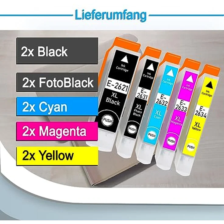 Druckerparadies 10er Multipack für Epson 26XL Tintenpatronen Set - hohe Kapazität, 5 Farben, kompatibel mit XP510 XP520 XP600 XP605 XP610 XP615 XP620 XP625 XP700 XP710 XP720 – Bild 2