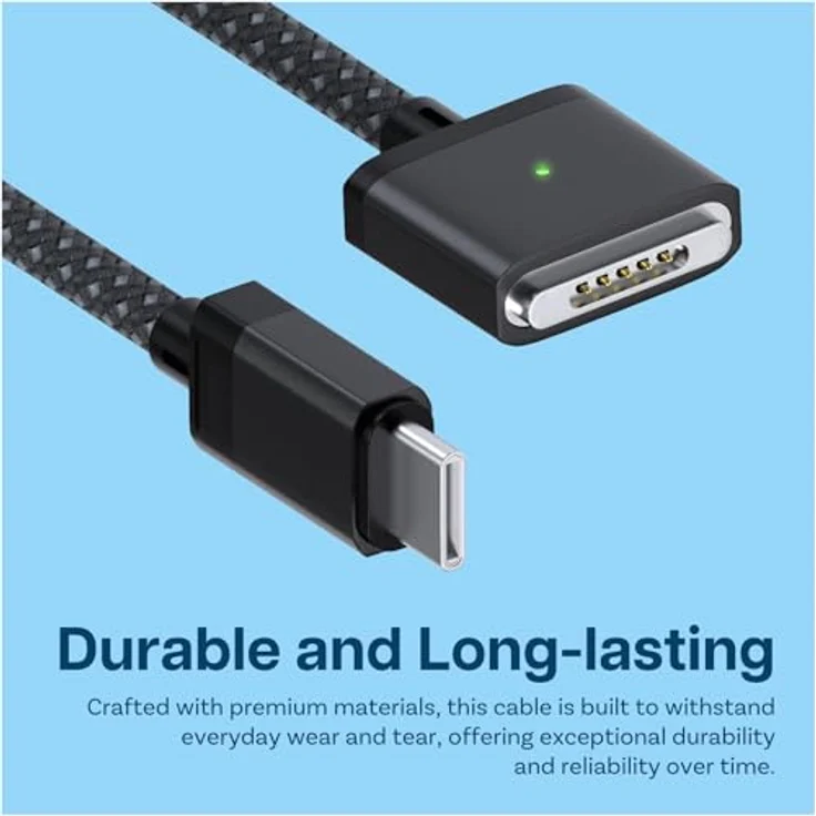 MMOBIEL USB-C auf Magnetisches 3 Kabel, 2m, 140W Schnellladen, kompatibel mit MagSafe 3 für MacBook Pro/Air, strapazierfähig, schwarz – Bild 3