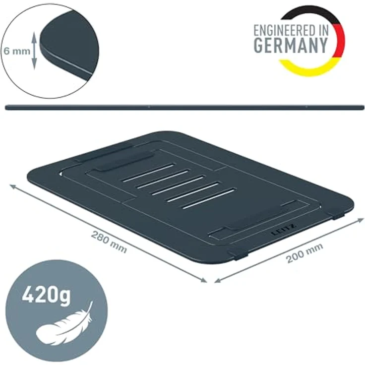 Leitz Aluminium Ultra-Flacher Verstellbarer Laptopständer, für 10"-17" Laptops/Tablets, Ergo-Serie, 63460089, faltbar & extra leicht, 5 Höhen- und Winkelkombinationen, ergonomisch. – Bild 5