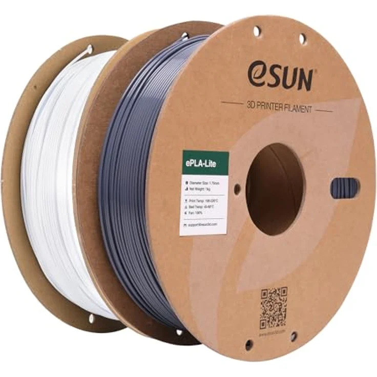 eSUN PLA Filament 1.75mm, Modifiziertes 3D Drucker Filament, Grau+Kaltes Weiß, Maßgenauigkeit +/- 0.03mm, 1KG pro Spule, 2 Spulen, Hohe Kompatibilität mit FDM Druckern – Bild 1