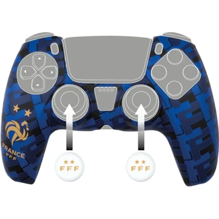 Konix FFF Schutzhülle für DualSense PS5 Controller - Silikon - Rutschfeste Griffe - Motiv 2 Sterne - Blau und Schwarz – Bild 1