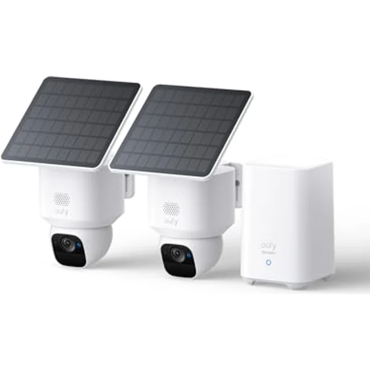 eufy eufyCam Solo E30, 2er-Pack Solar Überwachungskamera mit HomeBase S280, 360° Schwenk, KI-Tracking, 2K-Qualität, kabellos, ohne monatliche Abo-Kosten – Bild 1