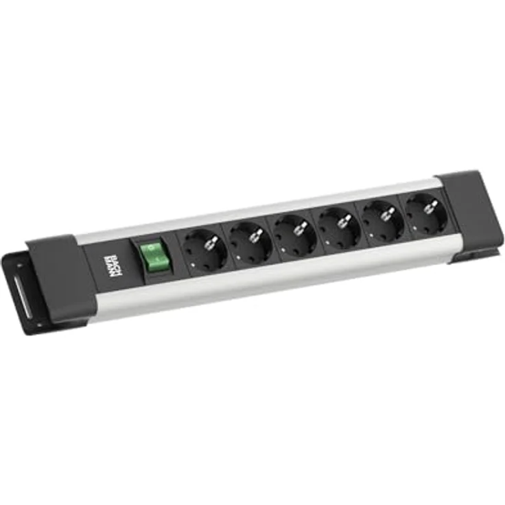 Bachmann CONNECTUS 6xCEE7/3 Steckdosenleiste mit 1xSchalter, 2 m Kabellänge, graues Profil mit schwarzen Endkappen – Bild 1