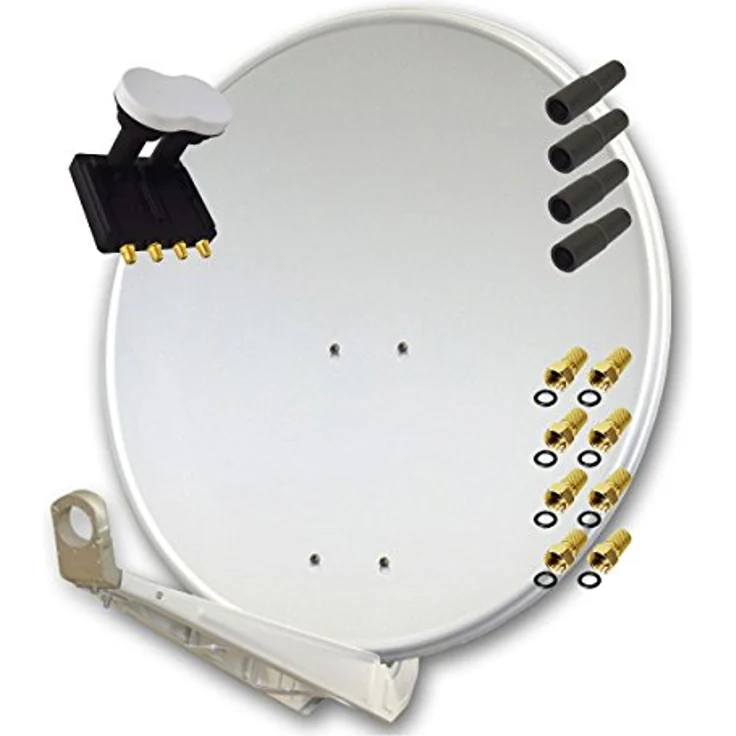 PremiumX Deluxe 85 Alu SAT Antenne, 85 cm, hellgrau mit Quad Monoblock LNB 3°, für 4 Teilnehmer, Multifeed-Anlagen geeignet – Bild 1