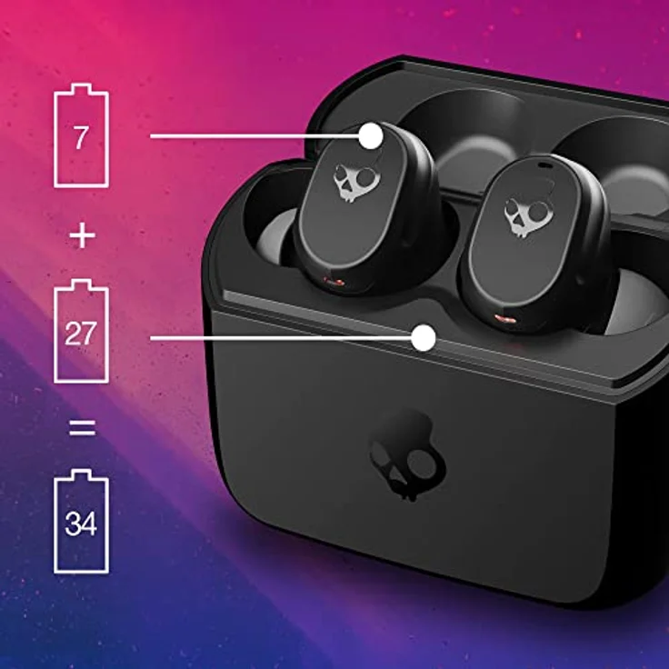SKULLCANDY Mod Bluetooth Wireless In-Ear-Kopfhörer, Verwendung mit iPhone und Android, Ladekoffer, Kachel und Mikrofon, IPX4 schweißbeständig – Schwarz – Bild 4