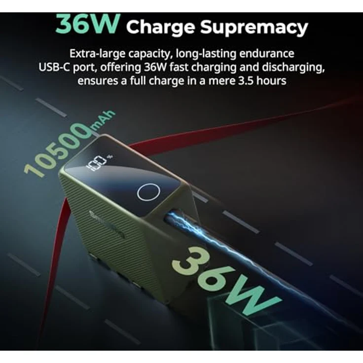SMALLRIG NP-F970 10500mAh Replacement Battery, PD 36W USB-C 3,5 Stunden Schnellladung, OLED-Bildschirm, Grün – Bild 2