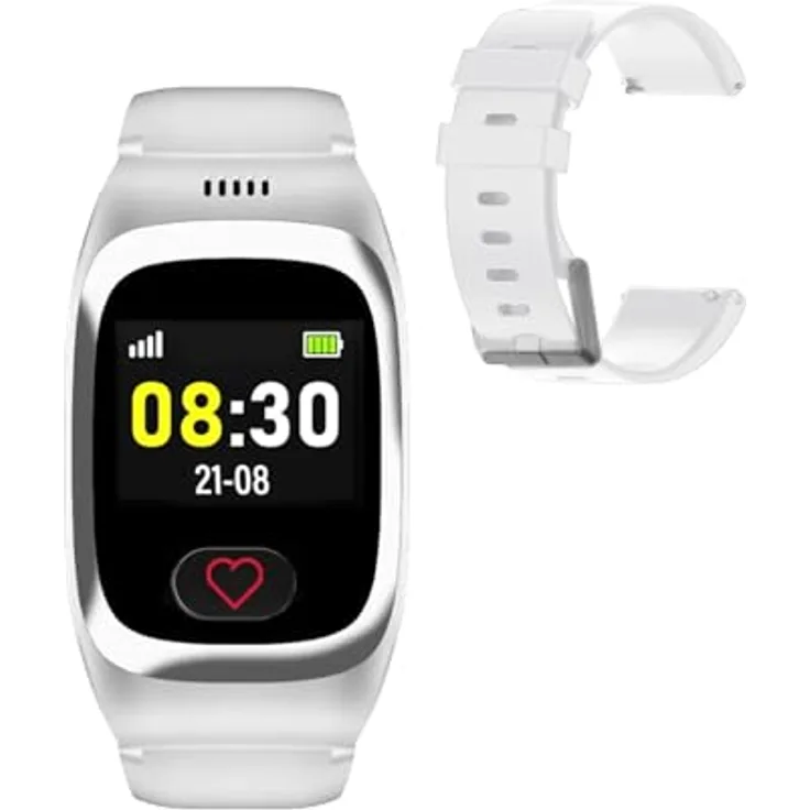 James B8 Smartwatch, mit weißem Silikonarmband, 18mm, Notruffunktion, 4G, Gesundheitsmonitoring