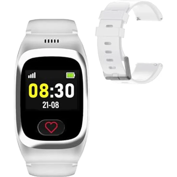 James B8 Smartwatch, mit weißem Silikonarmband, 18mm, Notruffunktion, 4G, Gesundheitsmonitoring – Bild 1