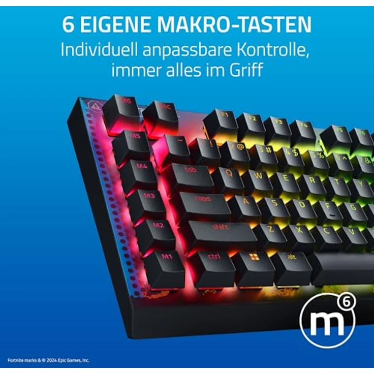 Razer BlackWidow V4 X - Fortnite Edition Mechanische Gaming-Tastatur mit RGB (Yellow Switches, 6 eigene Makro-Tasten, Doubleshot-ABS-Tastenkappen) QWERTZ DE-Layout – Bild 4