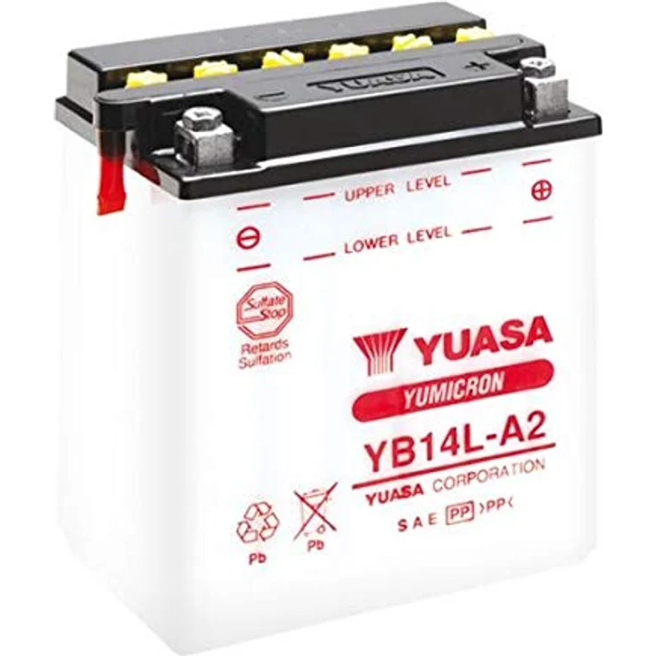 Yuasa YB14L-A2 Motorradbatterie 12V 14Ah, Starterbatterie mit high-performance Glasmatten und Schraubklemme Typ 8 – Bild 3