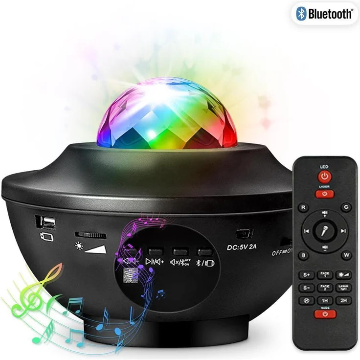 PartyFunLights Galaxy Bluetooth-Lautsprecher mit Laserprojektor-Lichteffekten, kabellos, grüner Laser, USB-Eingang