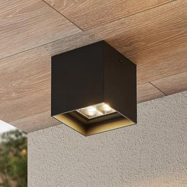 Lindby LED Deckenleuchten 'Eveta' (Modern) in Schwarz aus Aluminium (1 flammig) - Außenleuchte für Garten, Terasse, Balkon & Haus, LED-Deckenleuchte mit IP65 Schutzart – Bild 2