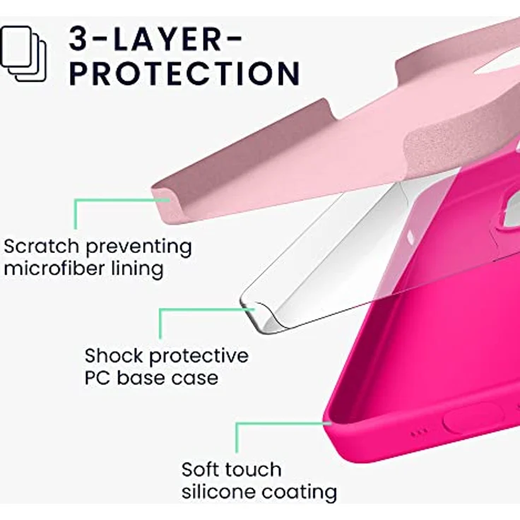 kwmobile Handyhülle für iPhone 14 Plus, Silikon Case in Neon Pink, stoßfest mit Anti-Rutsch Oberfläche und kabellosem Laden – Bild 4