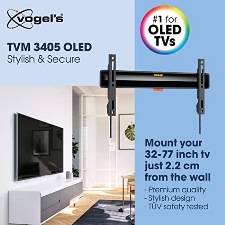 Vogel's TVM 3405SP Flache OLED TV-Wandhalterung für 32-77 Zoll Fernseher, Max. 50 kg, TV Halterung max. VESA 400x200, LG OLED, Universelle Kompatibilität, Abstand zur Wand nur 2,2 cm – Bild 2