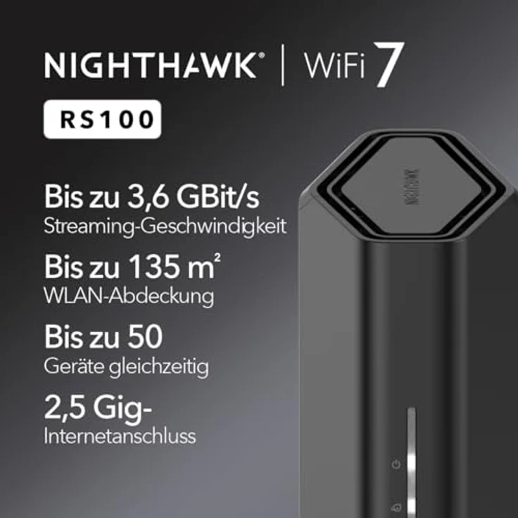 Netgear Nighthawk Dual-Band WiFi 7-Router (RS100) – bis zu 3,6 GBit/s, 135 m² Abdeckung, 50 Geräte – 2,5-Gig-Internetanschluss – Bild 2