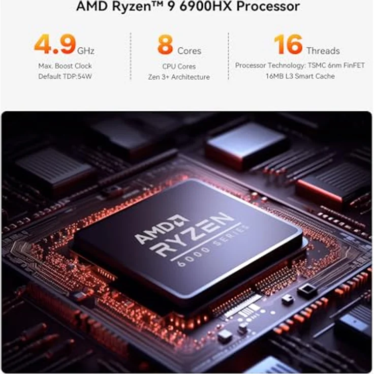 Beelink SER6 Mini PC, AMD Ryzen 9 6900HX(8C/16T bis zu 4.9 GHz), 32 GB DDR5 RAM 1TB M.2 PCIe4.0 SSD, Mini Computer 4K@60Hz Triple Display HDMI/DP/Type-C, BT5.2, WiFi6, 2.5G LAN – Bild 3