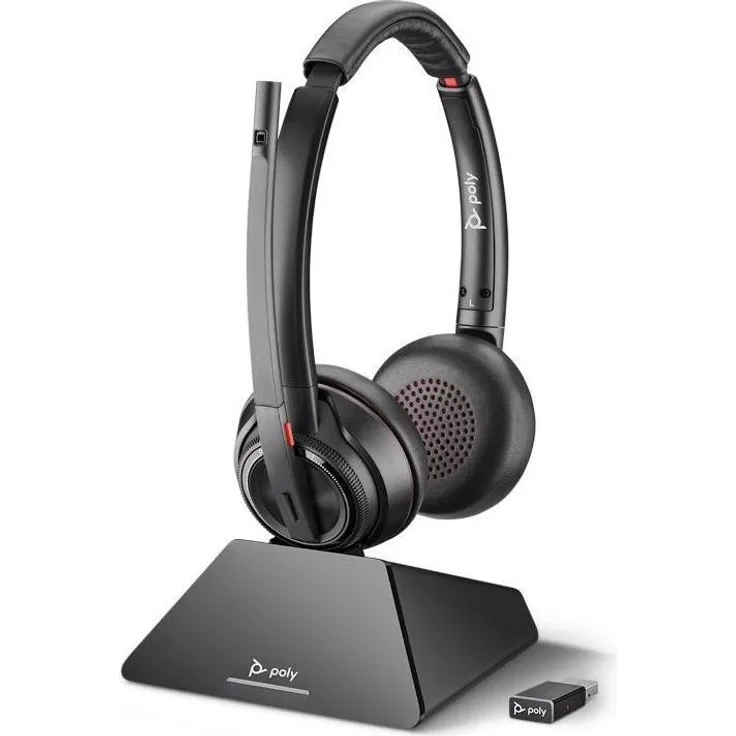 Poly Savi 8220 UC, Stereo DECT Headset mit Noise Cancelling und bis zu 180 m Reichweite, USB-A, für Microsoft Teams