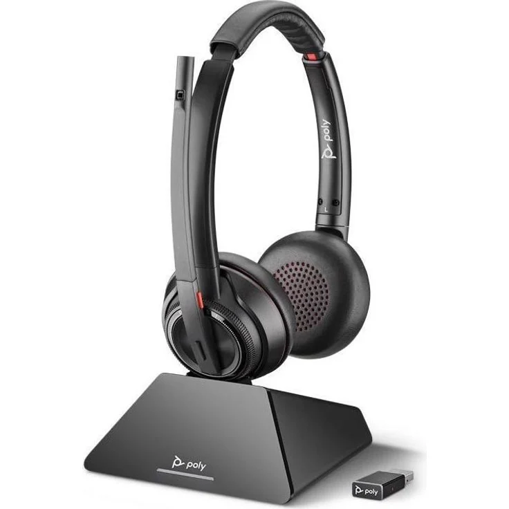Poly Savi 8220 UC, Stereo DECT Headset mit Noise Cancelling und bis zu 180 m Reichweite, USB-A, für Microsoft Teams