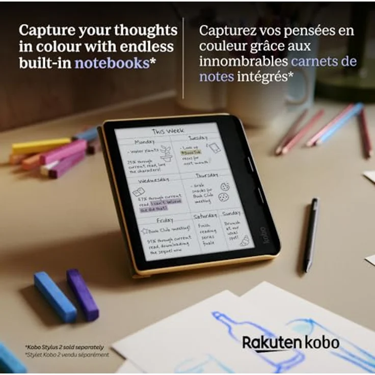 Kobo Libra Color | eReader | 17,8 cm (7 Zoll) blendfreie Farbe E Ink Kaleido™ 3 Display | Dunkelmodus-Option | Hörbücher | wasserdicht | Weiß – Bild 4