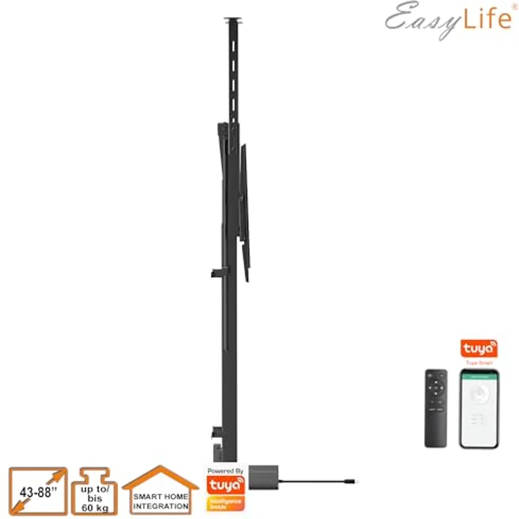 EasyLife EL-LM-SHND88S, motorisierter TV Lift mit Smart Home Funktion, elektrisch ausfahrbar & absenkbar, für 43-88 Zoll, VESA bis 600x400, schwarz – Bild 4