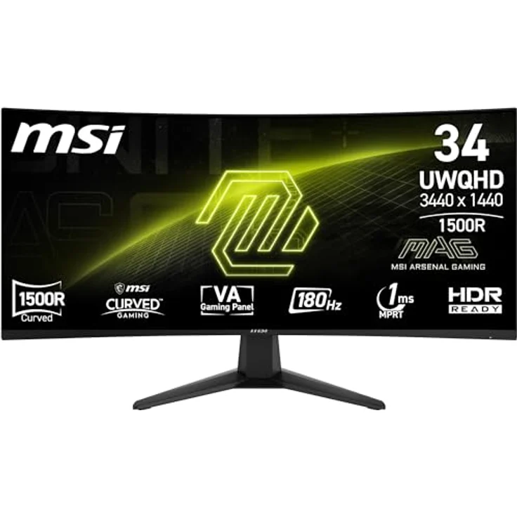 MSI MAG 346CQ, 34-Zoll UWQHD Curved Gaming Monitor, 3440 x 1440, 180Hz, 1ms, HDR Ready, Schwarz – Bild 1
