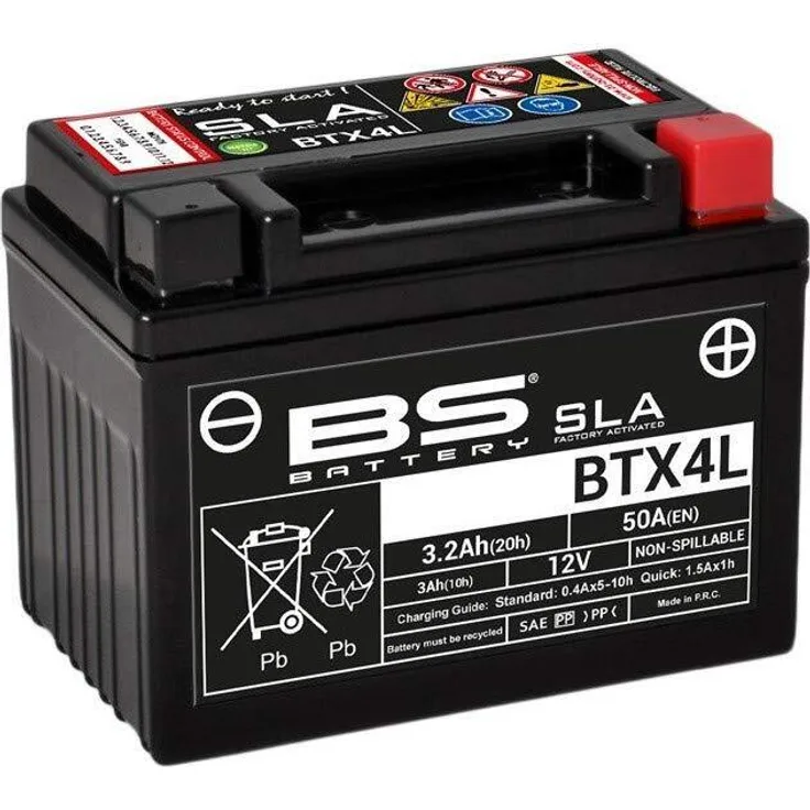 BS Battery BTX4L+ / BTZ5S, Wartungsfreie SLA-Batterie 12V, 4,2 Ah, werkseitig aktiviert, hohe Vibrationsbeständigkeit