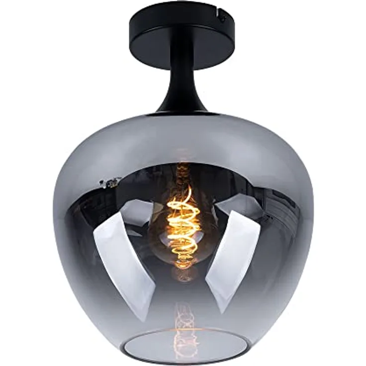 GLOBO Deckenlampe Rauchglas Wohnzimmerleuchte, Metall schwarz, 1x E27, DxH 24x31,5 cm