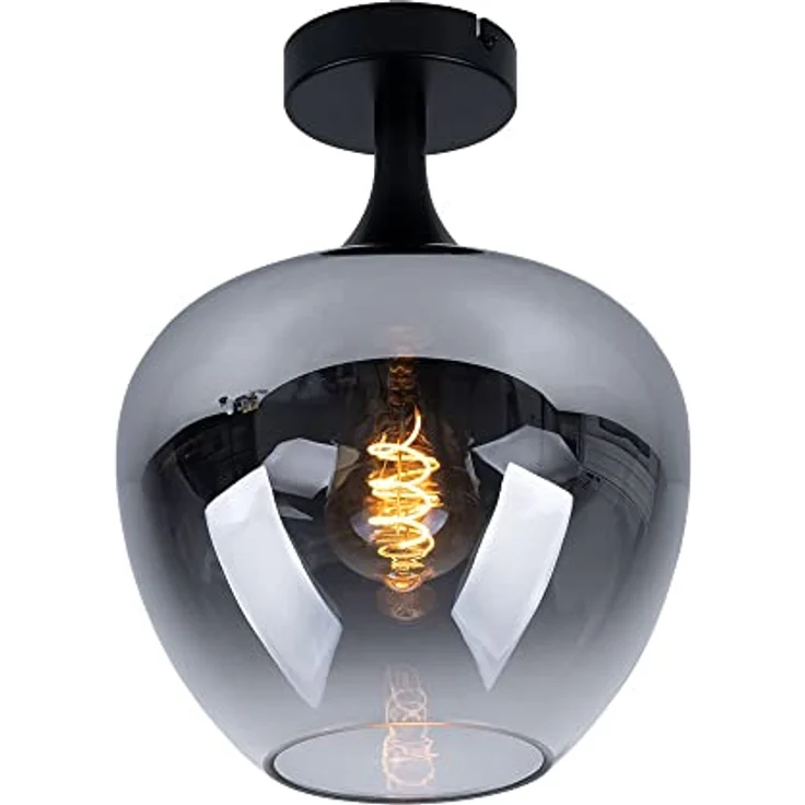 GLOBO Deckenlampe Rauchglas Wohnzimmerleuchte, Metall schwarz, 1x E27, DxH 24x31,5 cm – Bild 1