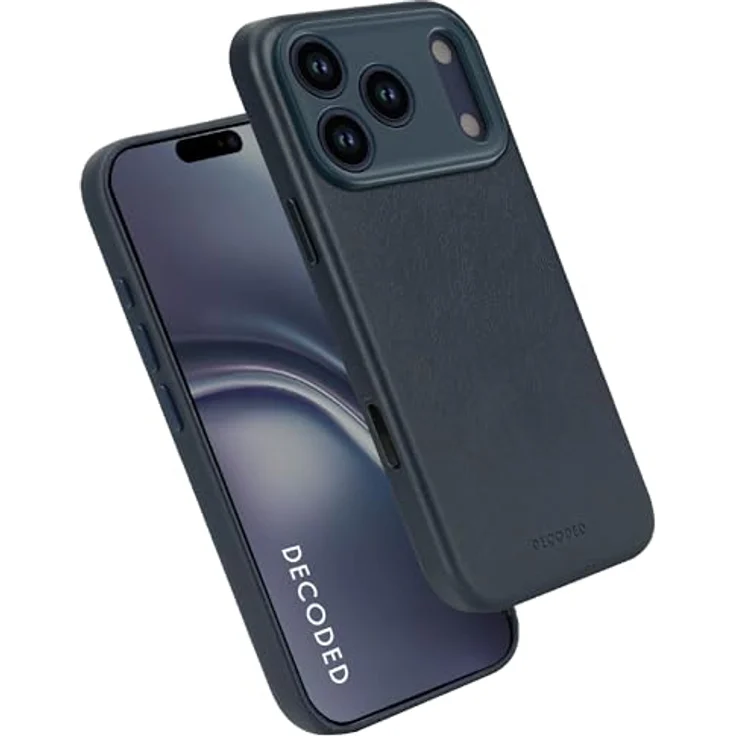 Decoded Leather Backcover für Apple iPhone 17 Pro, handgefertigte Smartphone-Hülle aus vollnarbigem Leder, Blau, mit MagSafe-Technologie und schockabsorbierender TPU-Innenschicht – Bild 1