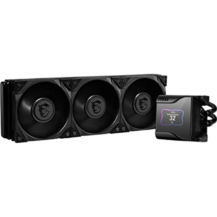 MSI MEG CORELIQUID S360 AIO CPU-Wasserkühlung, 2.4 Zoll IPS Display, 7th Gen Asetek Pumpe, VRM Lüfter, 3x Silent Gale P12 Lüfter, verdampfungssichere Schläuche, MSI Center, AMD & Intel Kompatibel – Bild 1