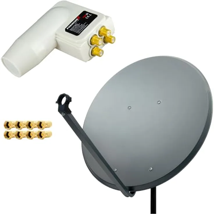 PremiumX SAT Anlage 100cm, Aluminium Satellitenschüssel Anthrazit mit Quad LNB und F-Stecker, HD-geeignet, schnell montierbar, robust gegen extreme Wetterbedingungen