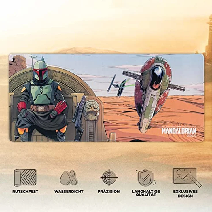 Grupo Erik Gaming Mauspad XXL The Mandalorian Boba Fett, rutschfest, wasserabweisend, 80 x 35 cm, verstärkte Kanten, Star Wars Fanartikel – Bild 2