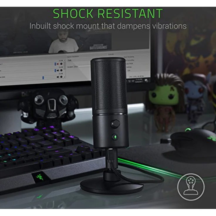 Razer Seiren X - USB Kondensator-Mikrofon für Streaming (Kompakt mit Schockdämpfer, Superniere Aufnahmemuster, latenzfrei, Stumm-Taste, Kopfhörer-Anschluss) Quartz – Bild 3