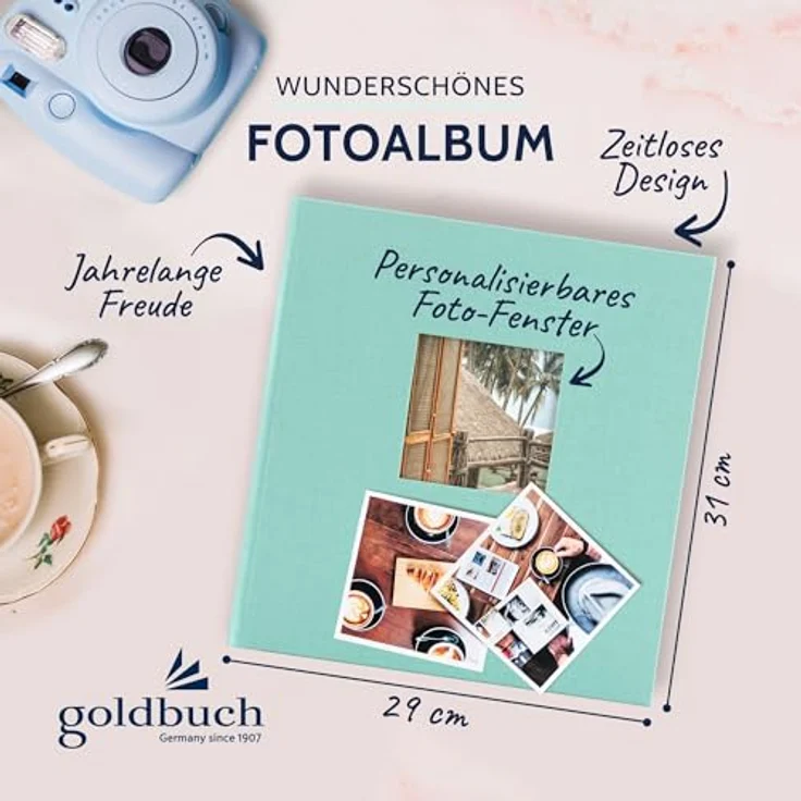 goldbuch Fotoalbum mit Fensterausschnitt, Bella Vista Trend, 30 x 31 cm, 60 weiße Seiten mit Pergamin-Trennblättern, Leinen, Aqua, 27507 – Bild 3
