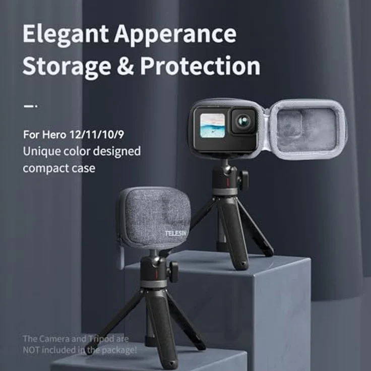 TELESIN Mini Tragetasche für GoPro Hero 13/12/11/10/9 und Insta360 Ace Pro, halbstarr, mit Reißverschluss für Selfie Stick und Stativ, strapazierfähiges EVA-Material – Bild 2