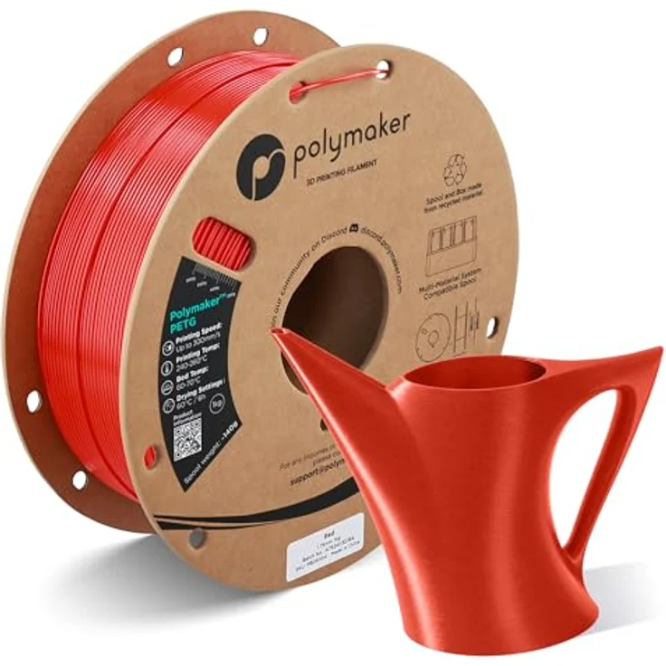 Polymaker PETG Rotes 3D-Drucker-Filament, 1,75 mm, 1 kg, hoher Durchfluss, hohe Festigkeit, schnelles Drucken bis 300 mm/s, hervorragende Schichthaftung, verwindungsfrei – Bild 1