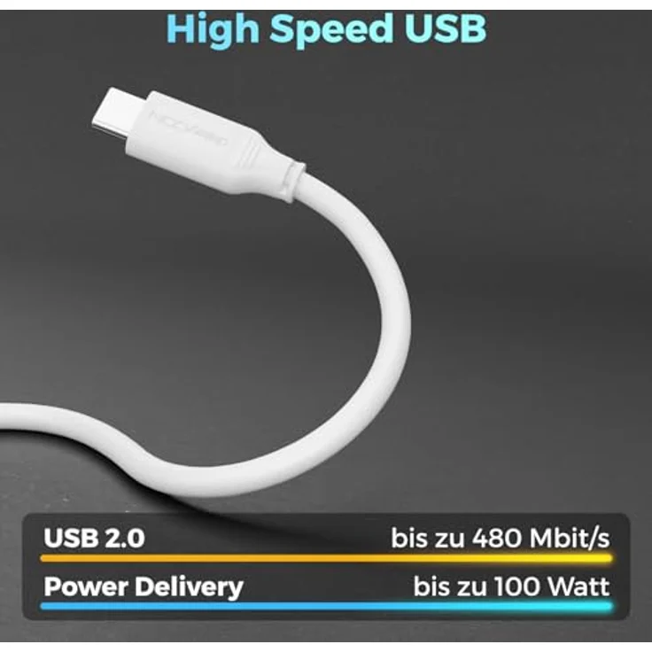 deleyCON 2m USB-C Kabel PD3.0 100W Schnellladekabel, weiß, kompatibel mit Smartphones, Tablets und Laptops – Bild 4