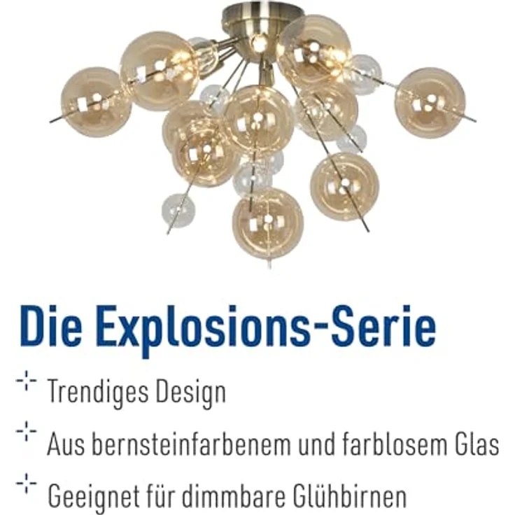 Näve Leuchten - Deckenleuchte Explosion aus Metall und Glas - 6x G9 Fassungen, dimmbar - Amber, 57 cm – Bild 2