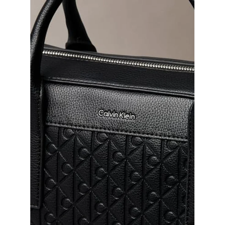Calvin Klein EMBLEM EMBOSS COMMUTER, Aktentasche aus hochwertigem Lederimitat mit Reißverschluss-Hauptfach, 36/28,5/7 cm, schwarz – Bild 3