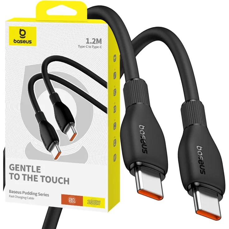 BASEUS Pudding Series USB-C zu USB-C Kabel 100W PD, Schnellladekabel 5A, 1,2m, schwarz