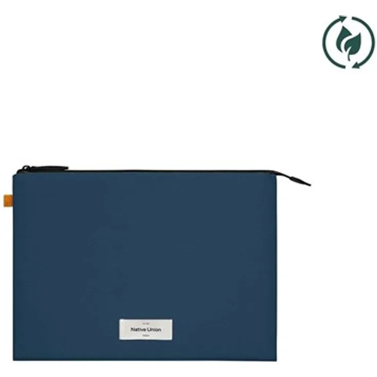 Native Union Stow Lite Sleeve - Macbook 14" Navy, schlanke gepolsterte Hülle aus recycelten Materialien mit Mikrofaserfutter und Außentasche