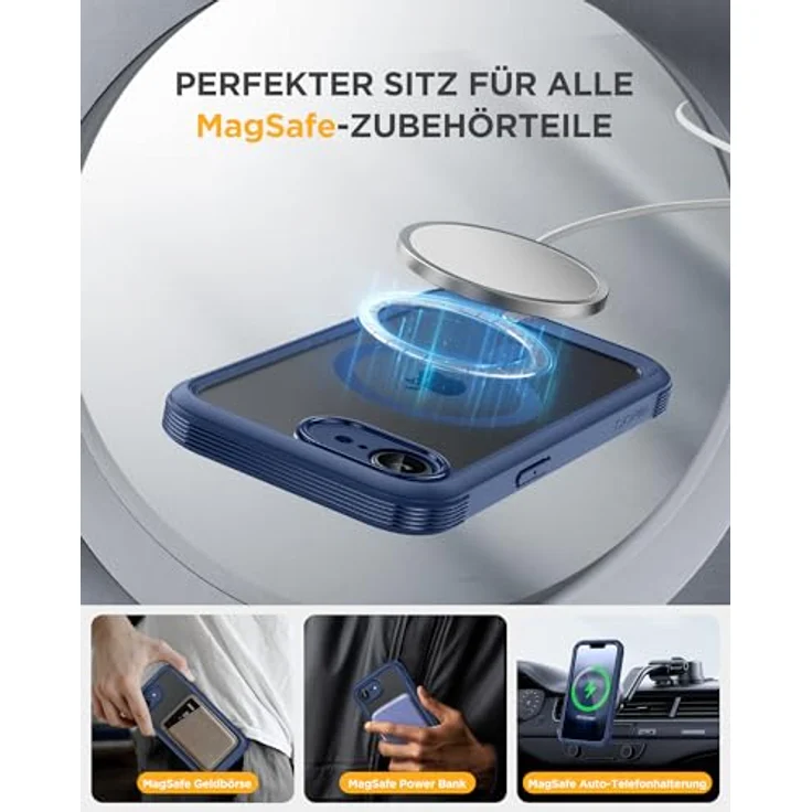 Miracase Hülle für iPhone 17e & 16e, 360° Ganzkörper-Stoßfest mit kratzfestem Panzerglas-Schutz und Voll-Kameraschutz, dunkelblau – Bild 5