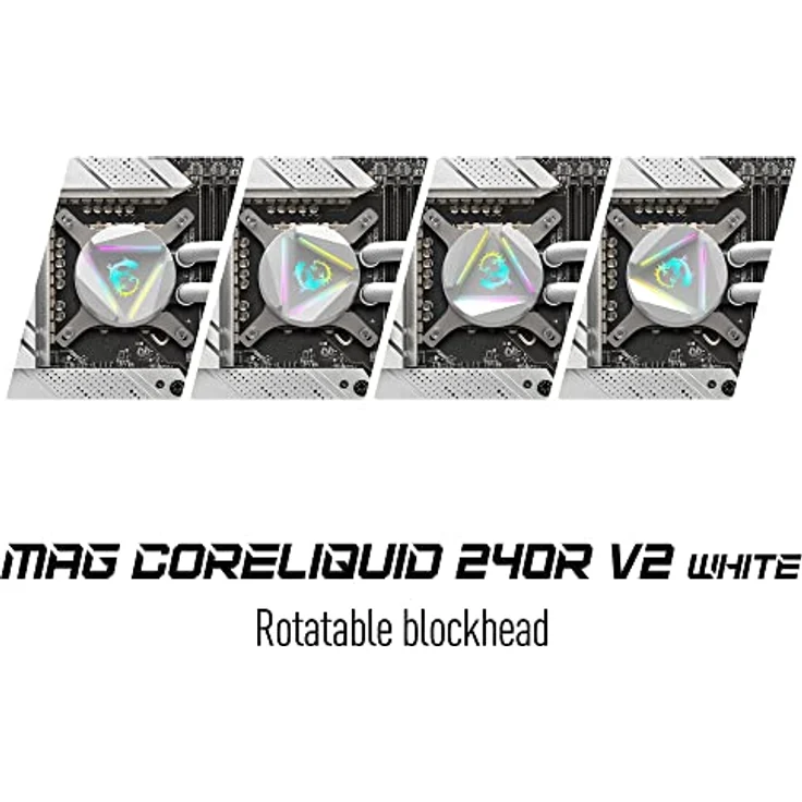 MSI MAG CORELIQUID 240R V2 AIO-Wasserkühlungs-CPU-Kit, rotierender ARGB-Wasserblockkopf, integrierte Kühlerpumpe, Split-Flow-Layout, Verdunstungsschutzröhren, AMD- und Intel-kompatibel, Weiß – Bild 2