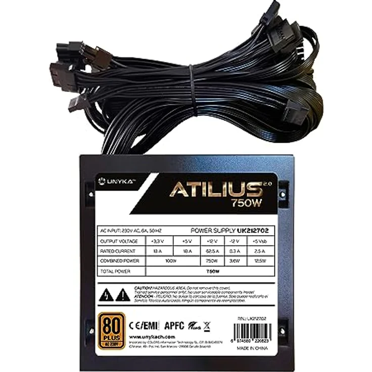 Unykach ATILIUS 2.0 ATX Netzteil 750 W, Black, 80 Plus Bronze, ultra-leiser 120 mm Lüfter – Bild 3