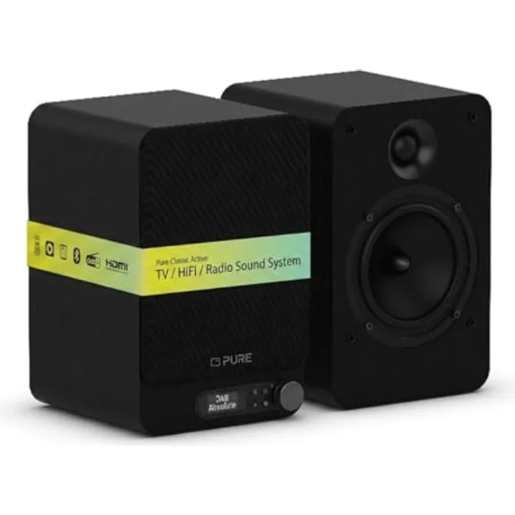 Pure Classic Active TV HiFi Radio Soundsystem, echtes Stereo mit HDMI ARC, Bluetooth 5.3, DAB+ & FM Radio, USB-C Soundkarte, OLED Display, Fernbedienung, Schwarz